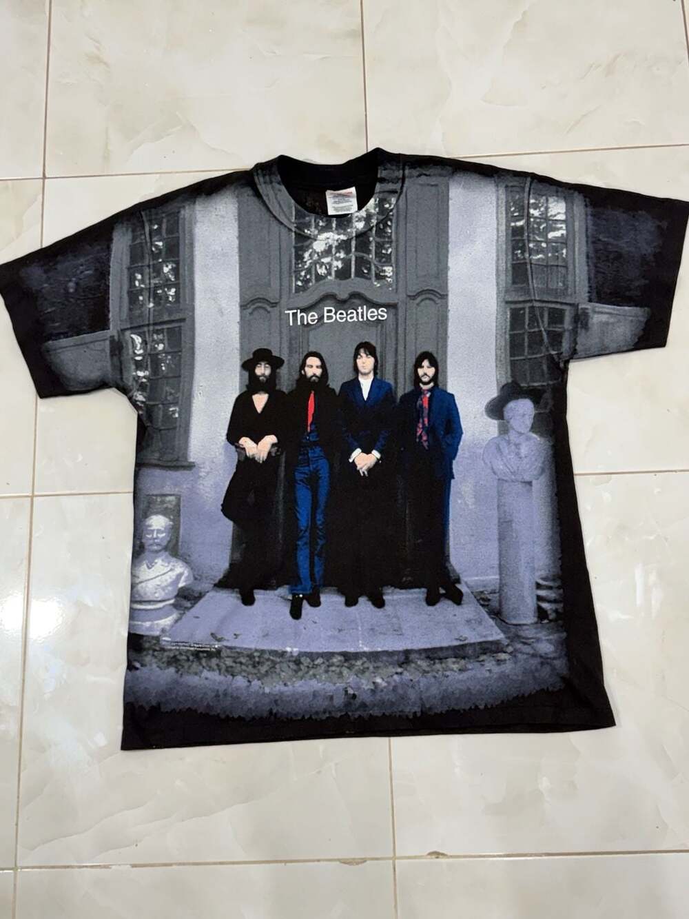 Hanes The Beatles Hey Jude All Over Print T-Shirt Black Vintage Tee